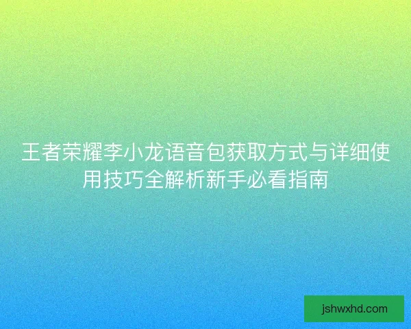 王者荣耀李小龙语音包获取方式与详细使用技巧全解析新手必看指南